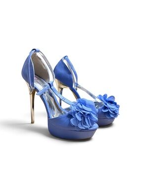 Periwinkle Blue Floral T-Strap Platform Heels
